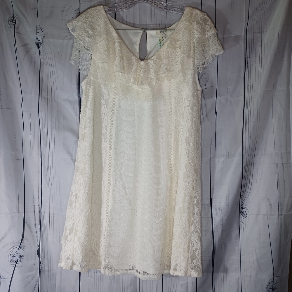 Umgee Bohemian Chic V-Neck Cottagecore Lace Mini Dress in Cream NWT